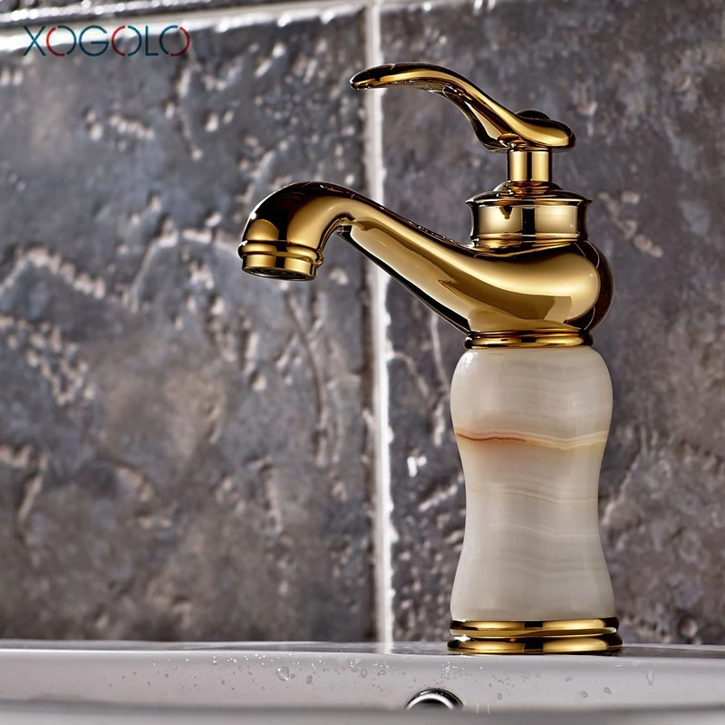 

Xogolo Fashion Rose Gold Color Bathroom Sink Faucet Solid Brass Jade Mosaic Water Tap Modern Style Single Handle Basin Mixer