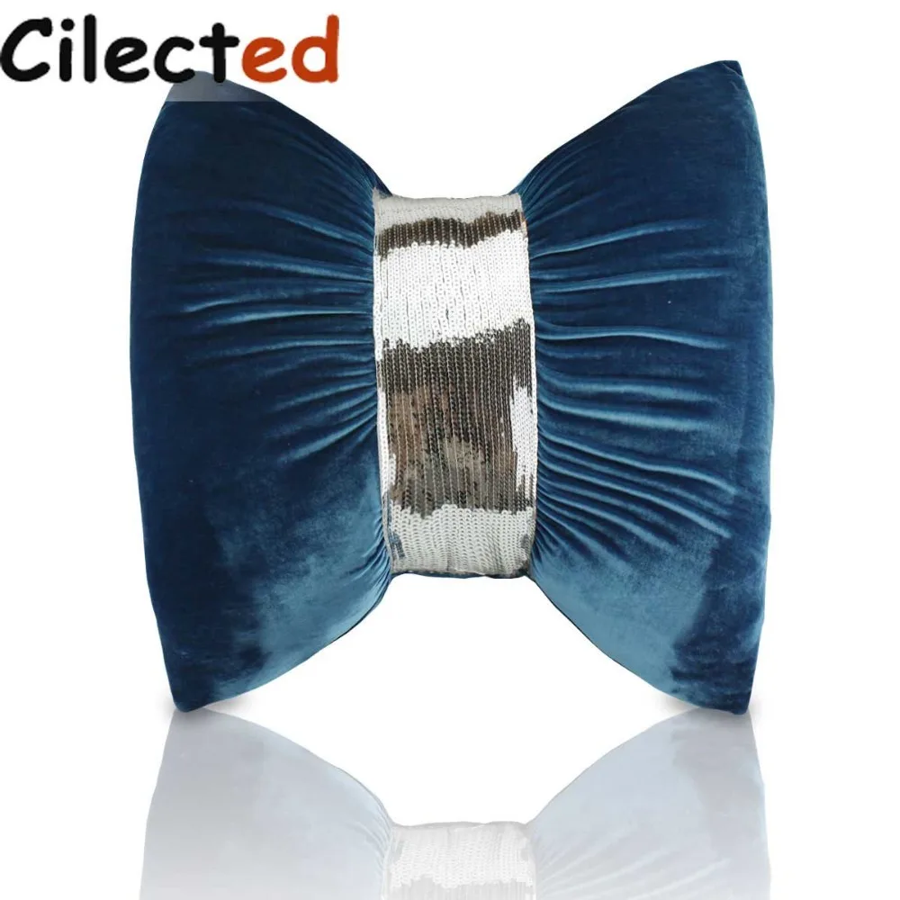 

Cilected Velvet Fabric Bow Cushion Cover With Sequins Black Gold Modern Decorative Pillow Case Home Sofa Seat Car 45*45cm