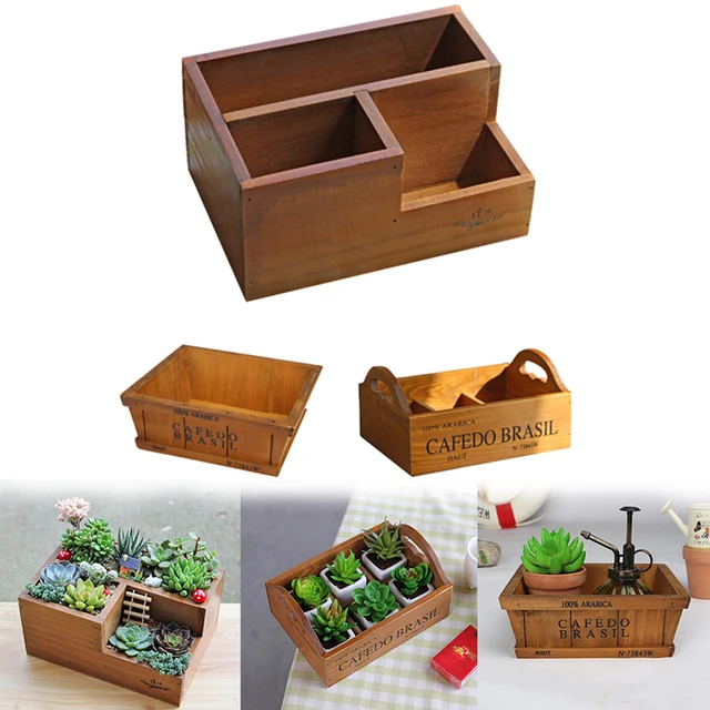 Wooden Flower Pots for Succulent Plants Nursery Garden Planter Window