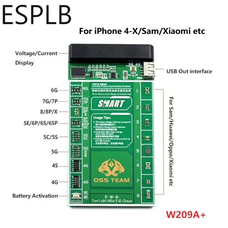 Плата активации зарядки аккумулятора ESPLB для iPhone X, 8 P, 8, 7 P, 7, 6 P, 6 S, 6SP, 5S, 5C, 5, 4/samsung/Xiaomi/Oppo/huawei с быстрой зарядкой