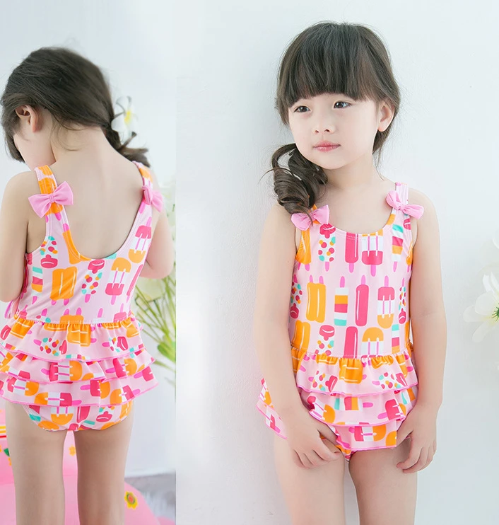 Ting design 2015 girl cute one piece Color ice cream kids swimwear