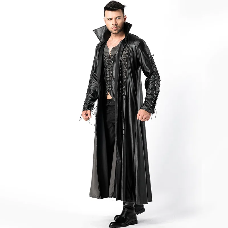 Костюм для Хэллоуина для мужчин черный искусственная кожа взрослый вампир фильм косплей маскарадный костюм