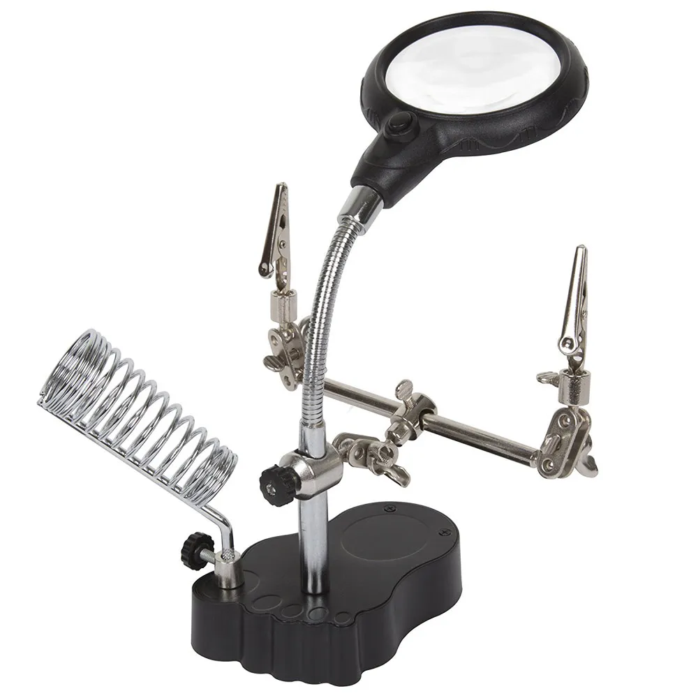 

New Magnify Glass 3.5x 12X 3rd Helping Clip LED Lighting Handheld Magnifying Soldering Iron station Stand Glass Len Magnifier