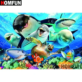 

HOMFUN Full Square/Round Drill 5D DIY Diamond Painting "Animal dolphins" Embroidery Cross Stitch 5D Home Decor A07712