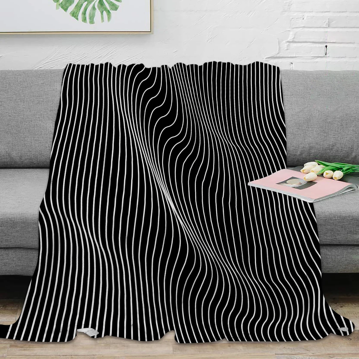 

Minimal Curves Black Throw Blanket Warm Microfiber Blanket Flannel Blanket Bedroom Decor Blankets For Beds