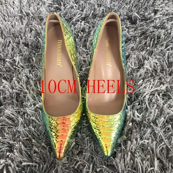 LSWAL green10cm Весенняя Брендовая обувь женские туфли-лодочки на высоком каблуке обувь на высоком каблуке Дамская обувь женские туфли-лодочки со змеиным принтом 8, 10, 12 см - Цвет: LSWAL green10cm