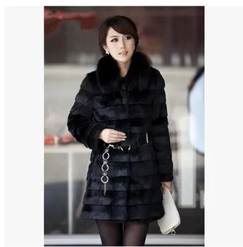 

Black/White Womens Faux Rex Rabbit Fur Long Section Jacket Casual Large Size Female Man-Made Fur Overcoats Slim Fur Clothes K451