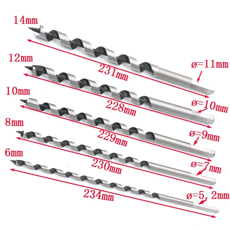 5 частей 6,8, 10,12, 14 мм deluxe шнека сверло комплект длинный корабль дерево Отверстие Резак сверла Комплект деревообрабатывающий инструмент, 228-234