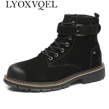 

Men Boots Genuine Leather Winter Autumn Men Ankle Boots Britain Style Shoes Lace Up Zipper Shoes Top Quality Boots M504