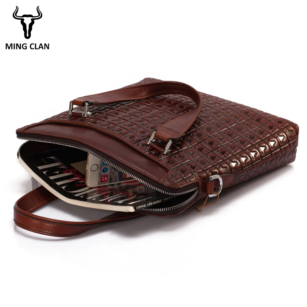 Mingclan الرجال حقيبة جلدية أصلية حقائب الذكور الكمبيوتر التجارية الحقائب المحمولة طباعة Crossbody حقيبة مكتب العمل حقيبة