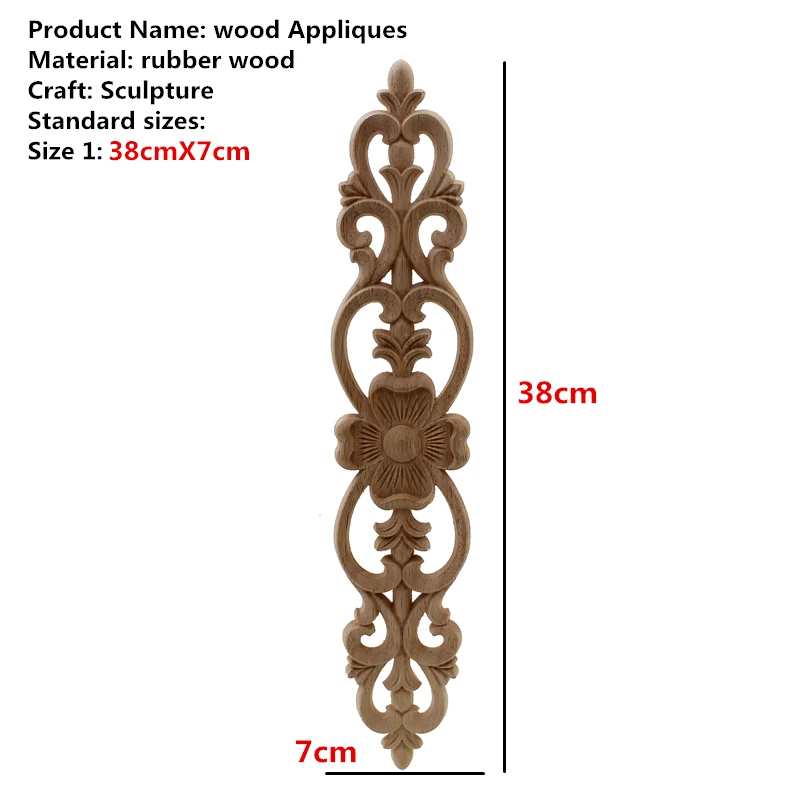 RUNBAZEF античные декоративные деревянные аппликации для декора мебели двери шкафа неправильные деревянные молдинги цветок резьба фигурка - Цвет: 38cmX7cm