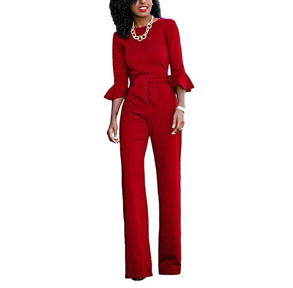 New 2017 Women Elegant Jumpsuits Long Sleeve Ruffles Jumpsuit Romper