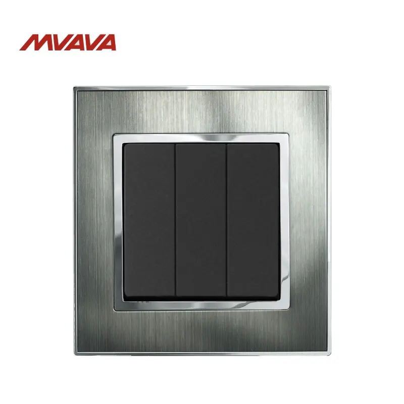 MVAVA электрический выключатель света 3 банды 2 Way лампа настенная кнопка ЕС/Великобритания Стандартный металлический Серебряный свет