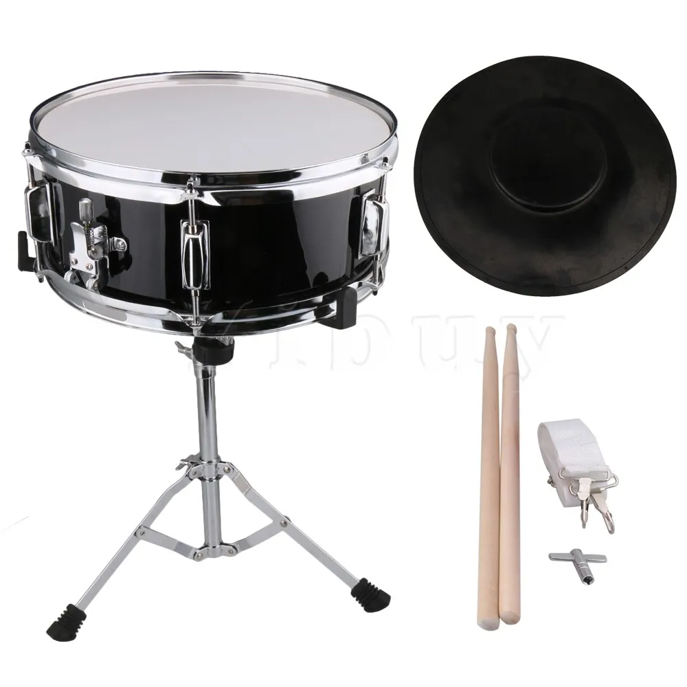 Yibuy Stainless Steel Black 14 Inch Snare Drum Kit for Kids & Beginners