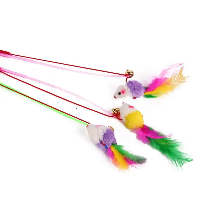 

3pc Durable Mouse Shape Cat Toy Fishing Rod Kitten Cat Toys Set with Natural Feather Pet Cat Supplies