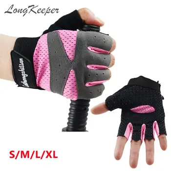 

LongKeeper Women Fingerless Gloves Pink Black Grey Half Finger Sport Guante Gym Mitten Weightlifting Dumbbell Guant eldiven S-XL