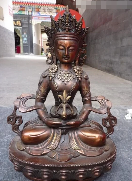 

bi002654 12"Tibet Buddhism Temple Red Bronze Carved Sit Tara Kwan-Yin Statue