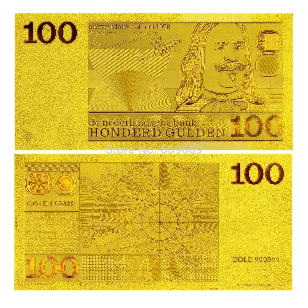 999 Золотая Банкнота с тиснением 1973 год в Нидерландов 100 гульден ремесла подарки