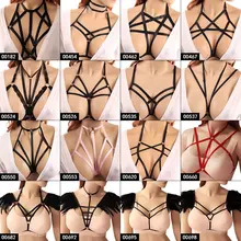 Жгут для тела Женский черный бандаж нагрудный ремень плюс размер Отрегулируйте Cupless Топ панк Харадзюку перо плечо мягкие ремни клуб рейв