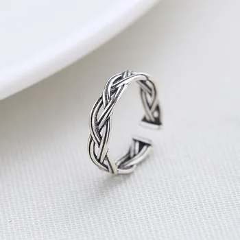 

Bohemian Vintage 925 Sterling Silver Weaving Rings For Women Personality Retro Big Open Finger Rings Anillos