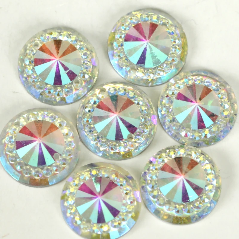 100pcs Crystal AB Flatback Round Resin Acrylic Sew On Rhinestone Sew on