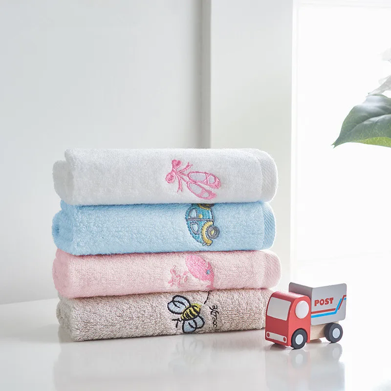

1 Pc 30x30cm Square 100% Cotton Cartoon Embroidered Solid Color Soft Bathroom Wash Cloth Children Baby Face Towel For Kids