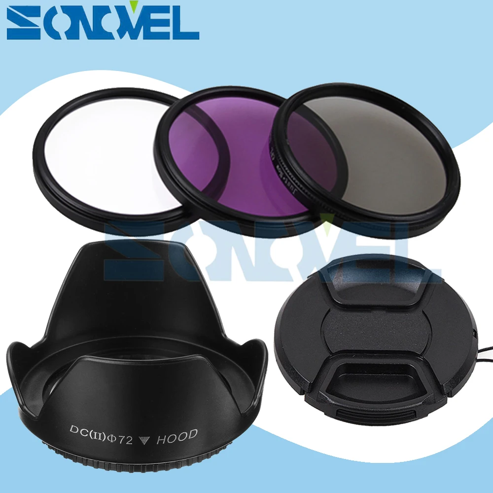 72mm UV CPL FLD Lens Filter Kit+Lens Cap+Flower Lens Hood For Sony A7