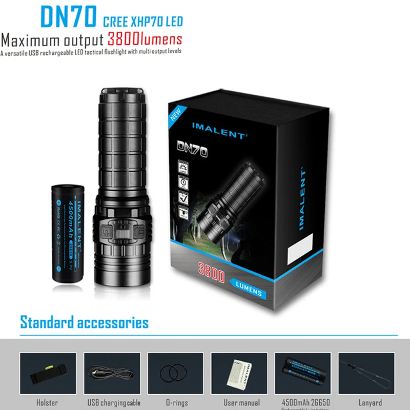 IMALENT DN70 Rechargeable Flashlight OLED Screen max 3800lm beam distance 325 meter outdoor torch with 26650 4500mAh li battery | Лампы и
