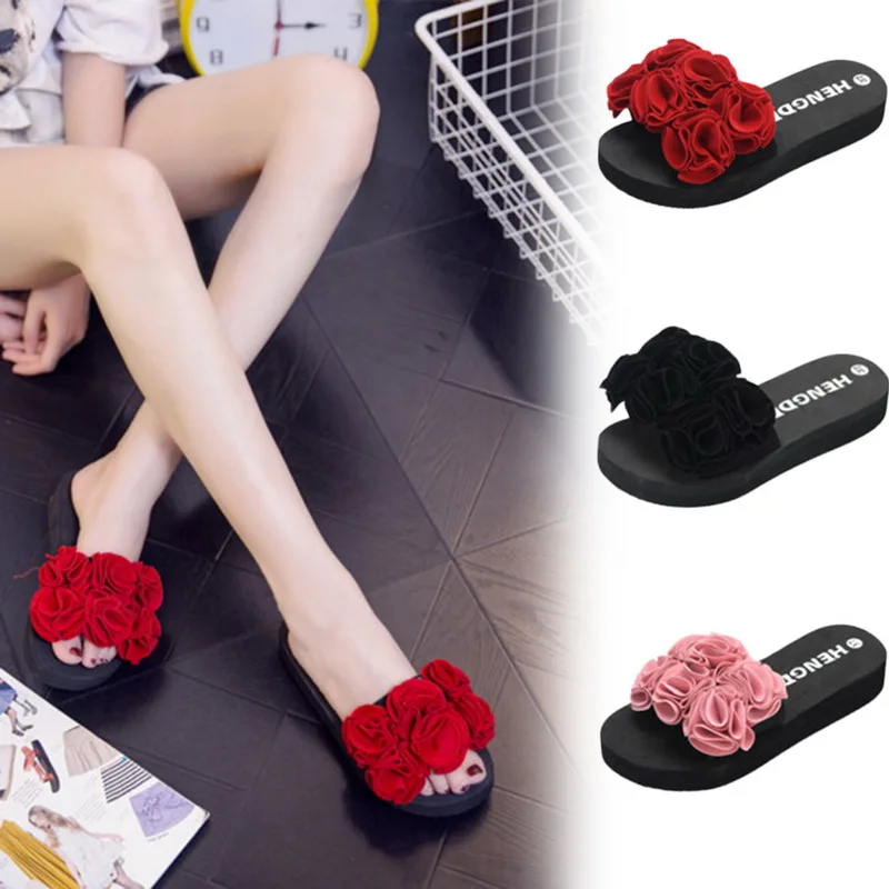 

Summer Women's Slippers Platform Sandals Slip On Flats Casual Shoes Woman Beach Flip Flops Flowers Women Shoes