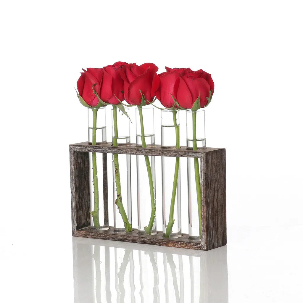 Креативный гидропонный завод прозрачная ваза деревянная рамка Кофейня декор комнаты деревянная форма поднос декоративная Цветочная ваза DIY