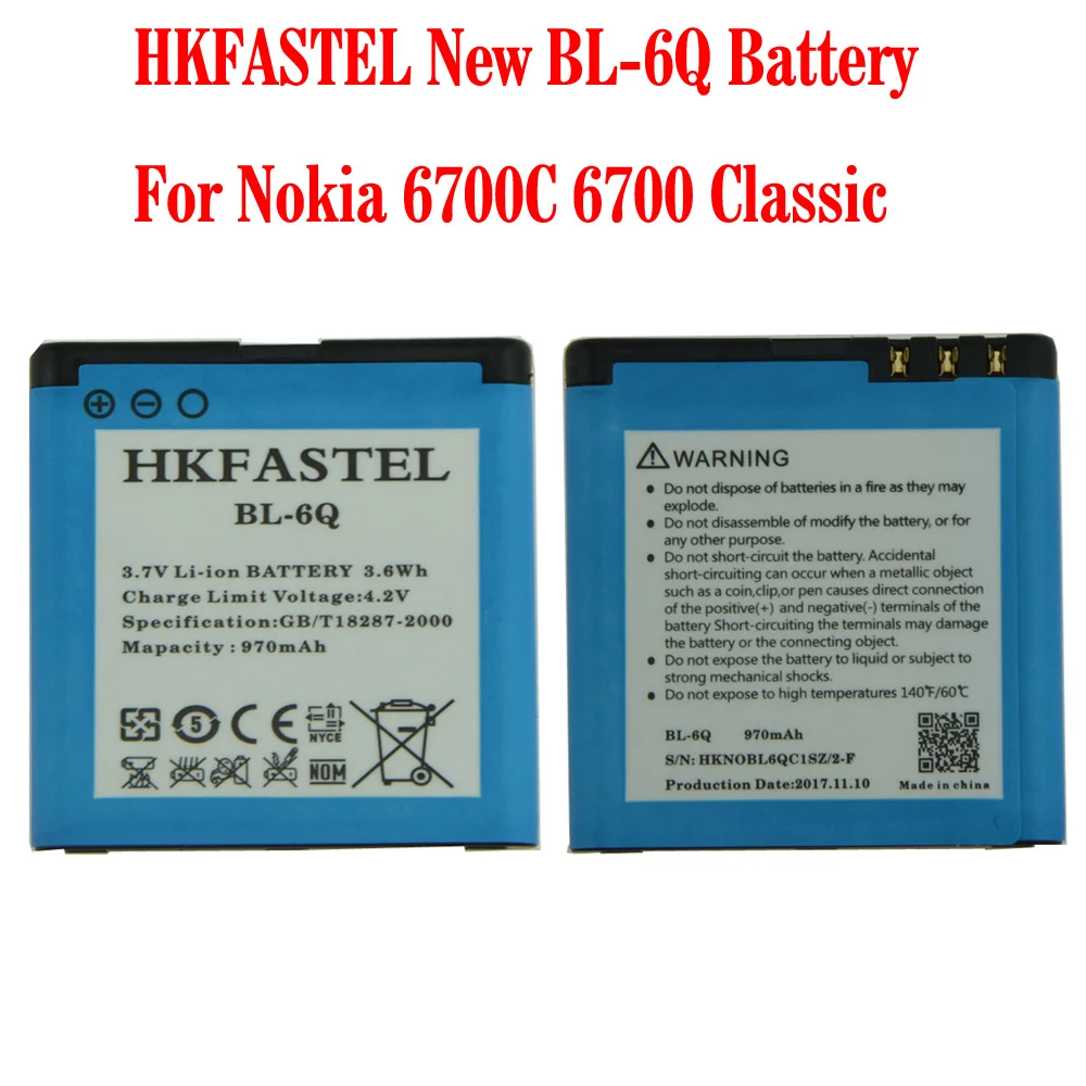 HKFASTEL New BL-6Q BL 6Q Li-ion Mobile Phone Battery for Nokia 6700C 6700 Classic Cell phone batteries 970mAh | Мобильные телефоны