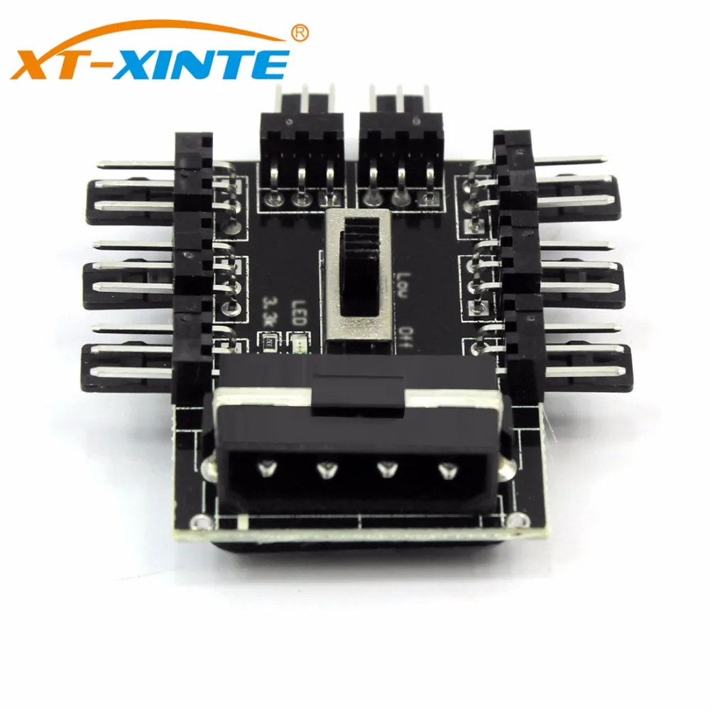 1 to 8 3Pin 12V Fans Hub Splitter PC Computer Pwm Cable 4Pin for Molex / SATA Cooler Cooling Speed Controller Adapter for Mining