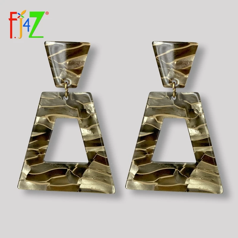 

F.J4Z New Chic Earrings for Women Fashion Textured Acrylic Latter Geometric Big Earrings Lady Party Earrings Dropshipping