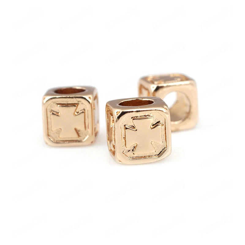 

10PCS 5.5MM hole 3MM 24K Champagne Gold Color Plated Brass Cube Cross Large hole Beads Spacer Beads High Quality Accessories