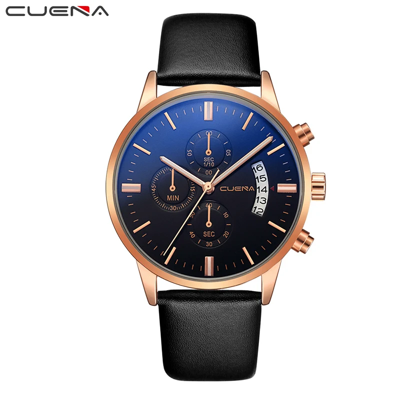 Бренд CUENA, мужские кварцевые часы, модные повседневные часы, мужские часы из натуральной кожи, водонепроницаемые мужские наручные часы 6801 - Цвет: 680102