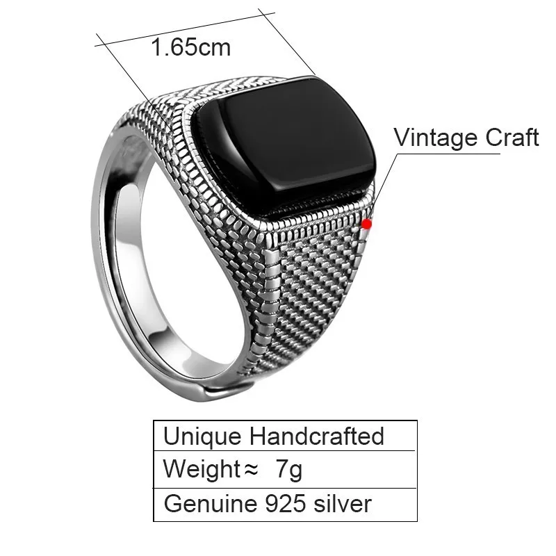 Kopen Zabra Black Stone Ring Heren Echt 925 Sterling Zilveren Open Maat Vintage Bruiloft Vrouwen Mens Rings Zirconia Onyx Sieraden