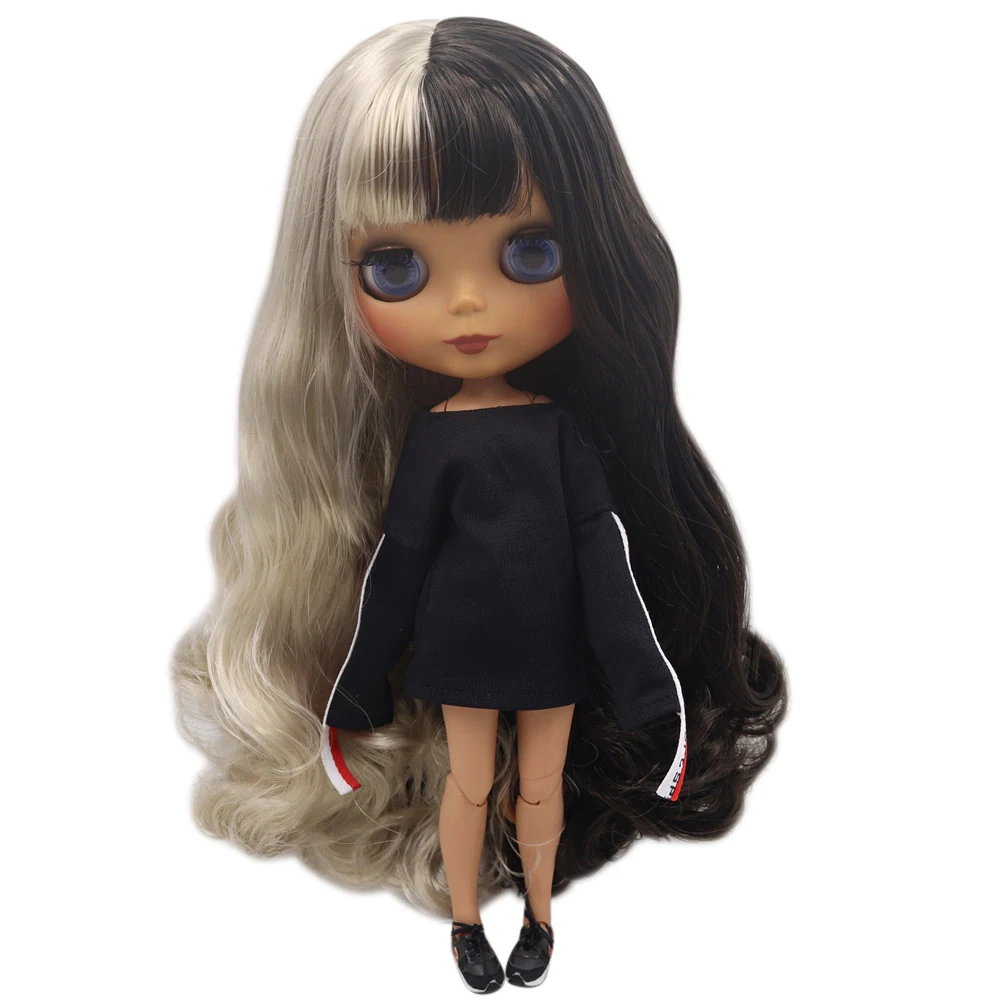 Кукла Blyth No.BL950/8800 Black mix с серебристыми волосами шарнирным телом черной кожей и