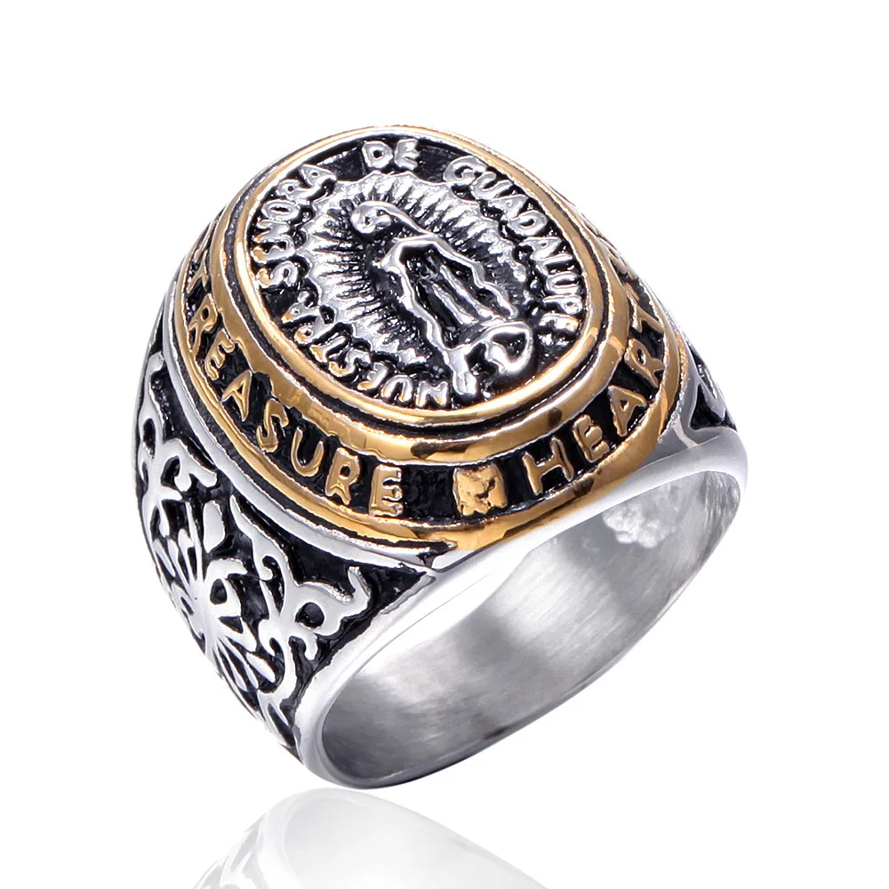 

316L Stainless Steel Vintage Retro Religious Man Men Rings Gold Silver Creativity Unique for Male Boy Fashion Jewelry Gift