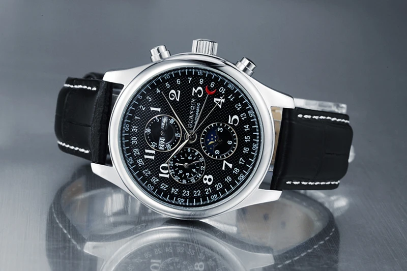 GUANQIN Бизнес автоматические часы лучший бренд роскошные механические часы мужчины вечный календарь фаз Луны кожа Relogio Masculino