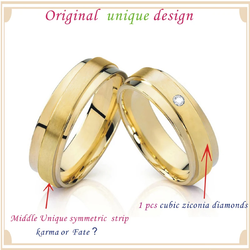 Gold color Promise alliance Wedding Band Couple Rings pair set infinite men's rings women's rings jewelry Bague anel anillos  (6)