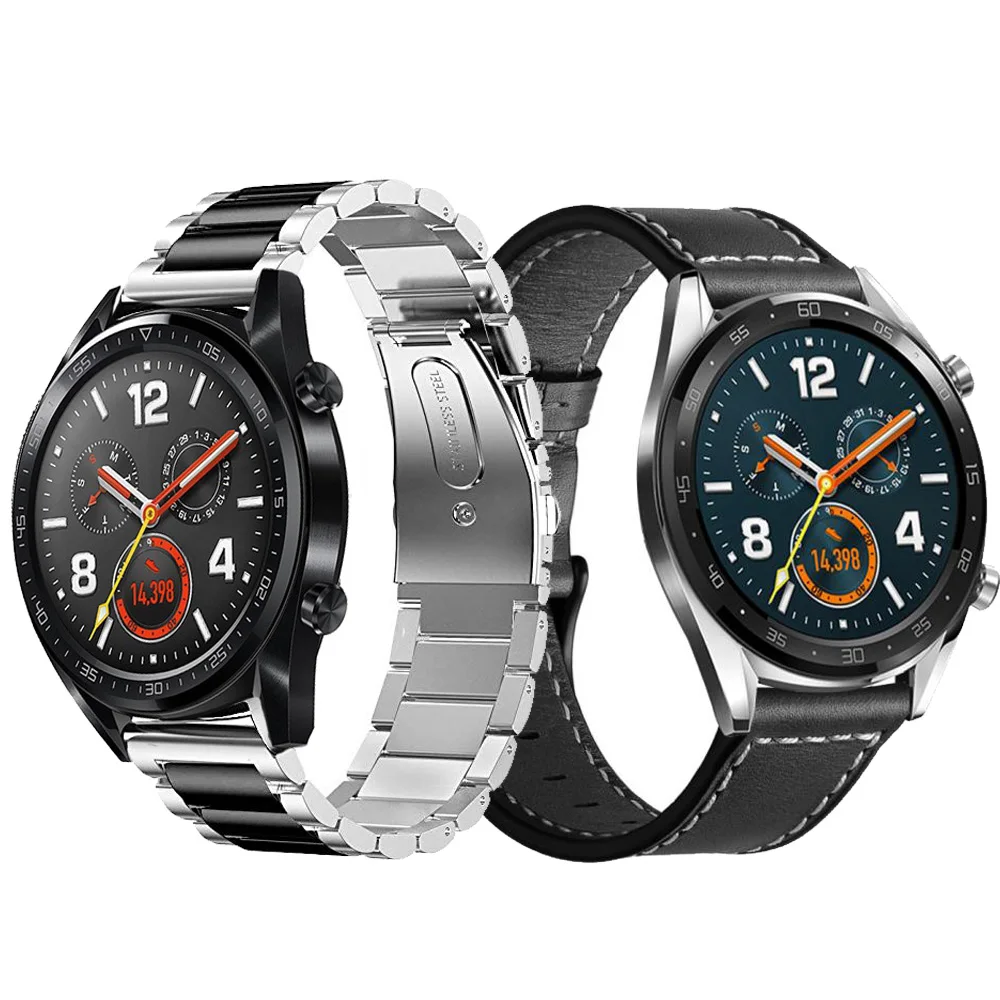 22 м 2in1 для huawei watch GT Active Нержавеющая сталь браслет+ выпуска кожаный ремешок для samsung Galaxy часы 46 мм Шестерни S3