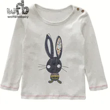 Розничная, футболки для детей возрастом от 1 года до 6 лет милые детские футболки с длинными рукавами и круглым вырезом и рисунком кролика на весну и осень