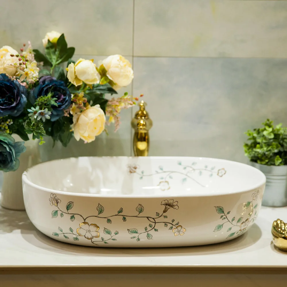 الحمام فوق مكافحة حوض السيراميك الحمام الغرور الحمام بالوعة حوض اليد رسمت الذهب السحلية LO6181056 الحمام فوق مكافحة حوض السيراميك الحمام الغرور الحمام بالوعة حوض اليد رسمت الذهب السحلية LO6181056