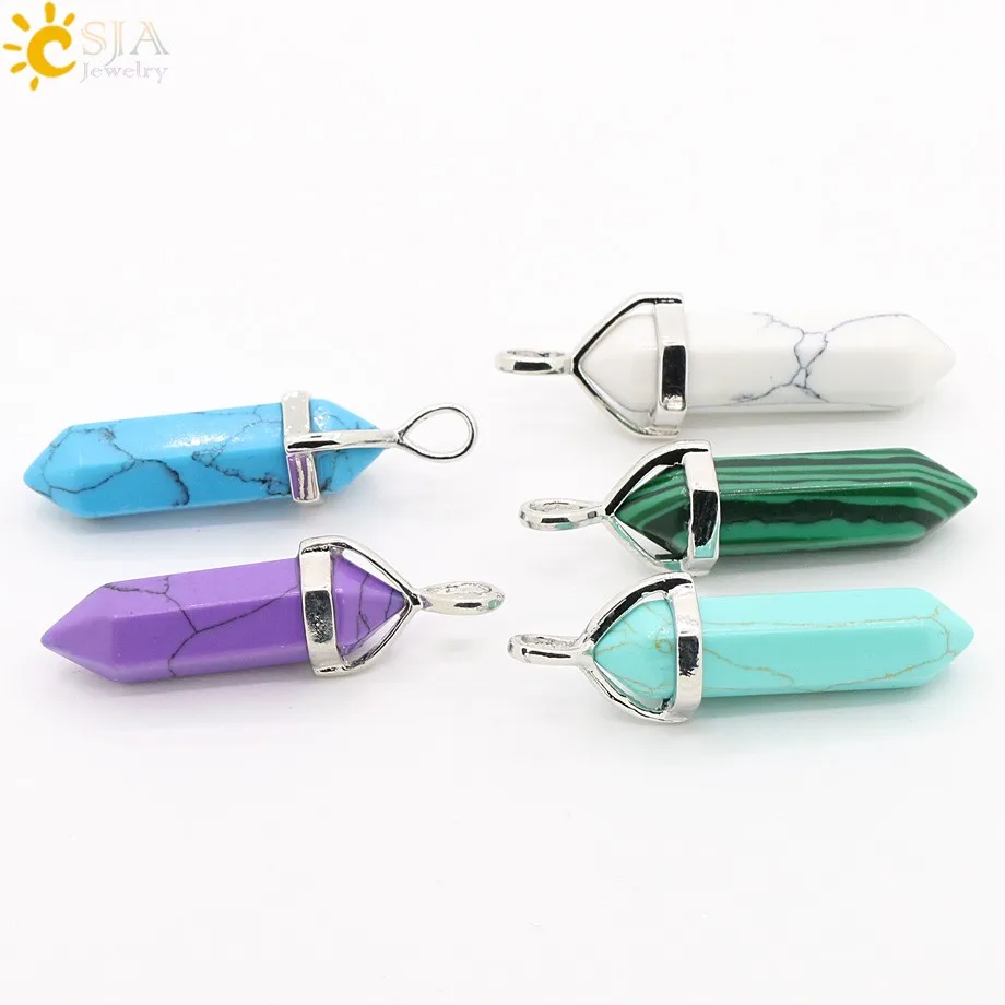 1pcs Bullet Shape Hexagonal Prism Healing Point Pendants