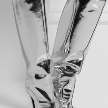 Zapatos mujer/Новое поступление года; женские весенне-осенние кожаные сапоги до колена с зеркальной поверхностью; женские сапоги на высоком каблуке с острым носком