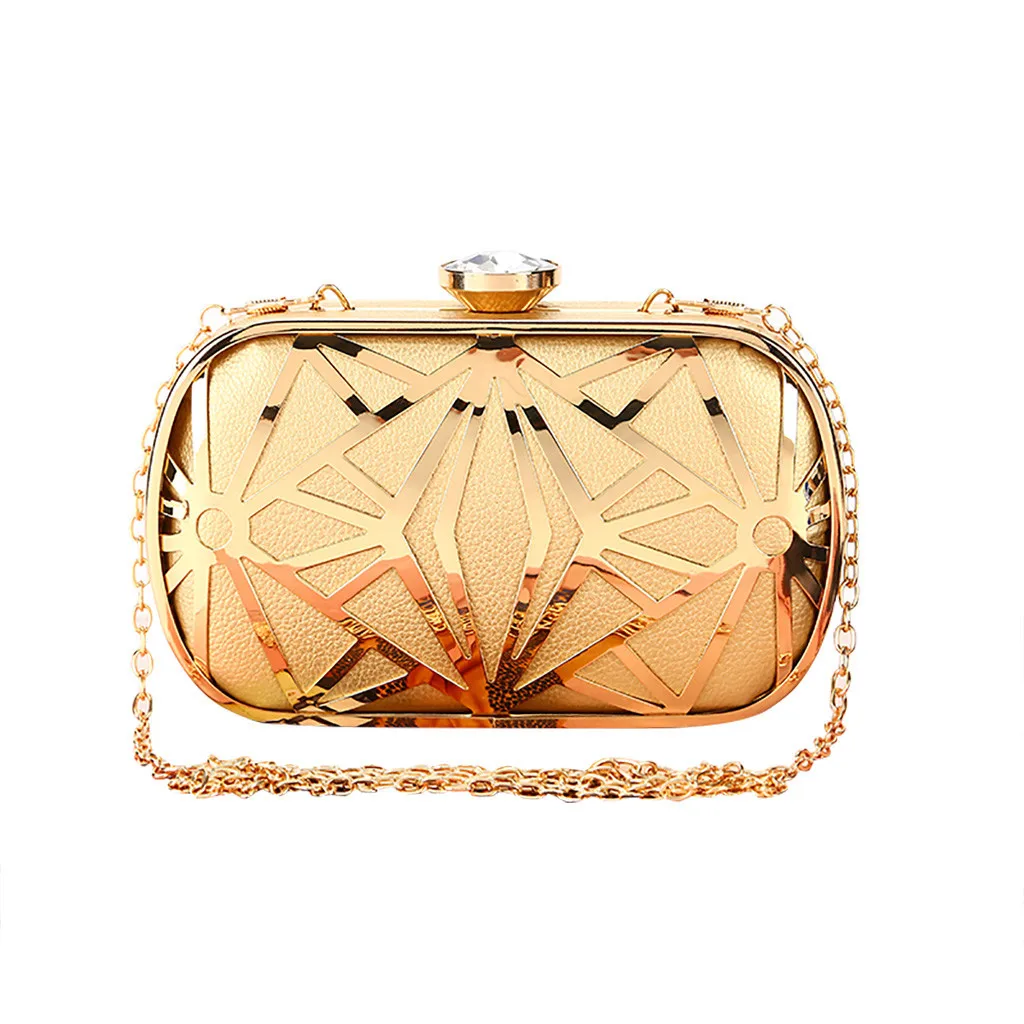 

2019 Summer Women Fashion Women New Metal Hollow Out Evening Bag Rhinestone Clutch Shoulder Cross Bags