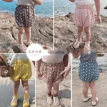 Шорты для девочек, лето, Детские хлопковые повседневные короткие штаны в горошек для детей, штанишки для малышей, короткие брюки