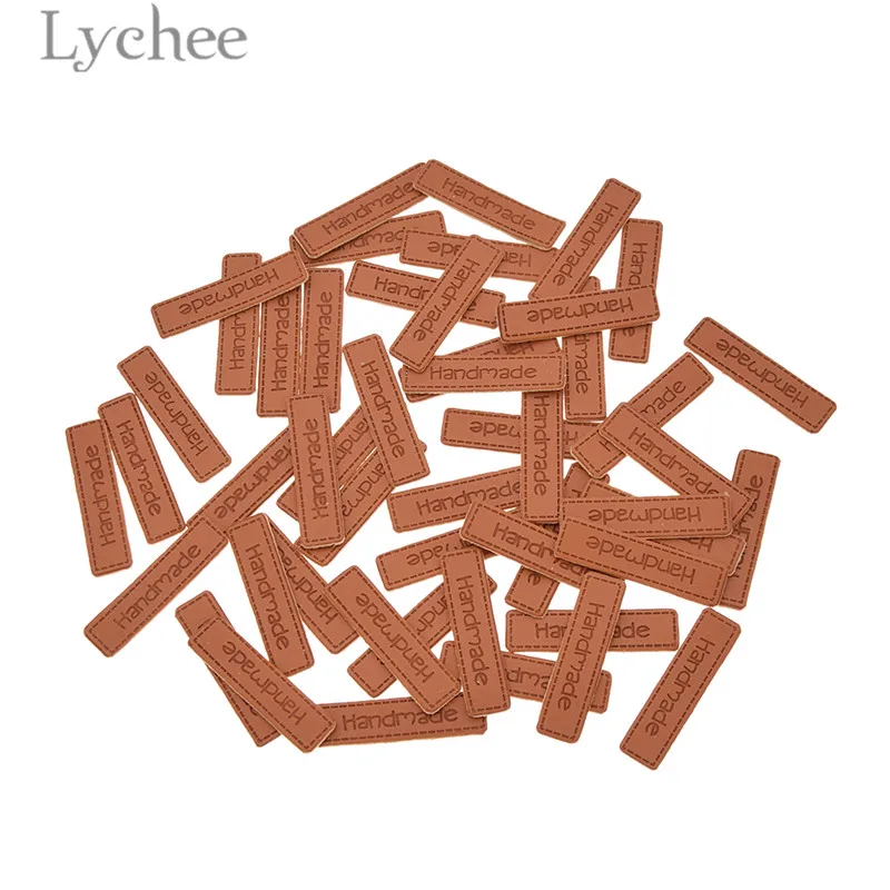 Lychee 50 шт. бирки ручной работы из искусственной кожи с буквенным узором прямоугольная рельефная этикетка DIY этикетки типа «флажок» для швейных аксессуаров
