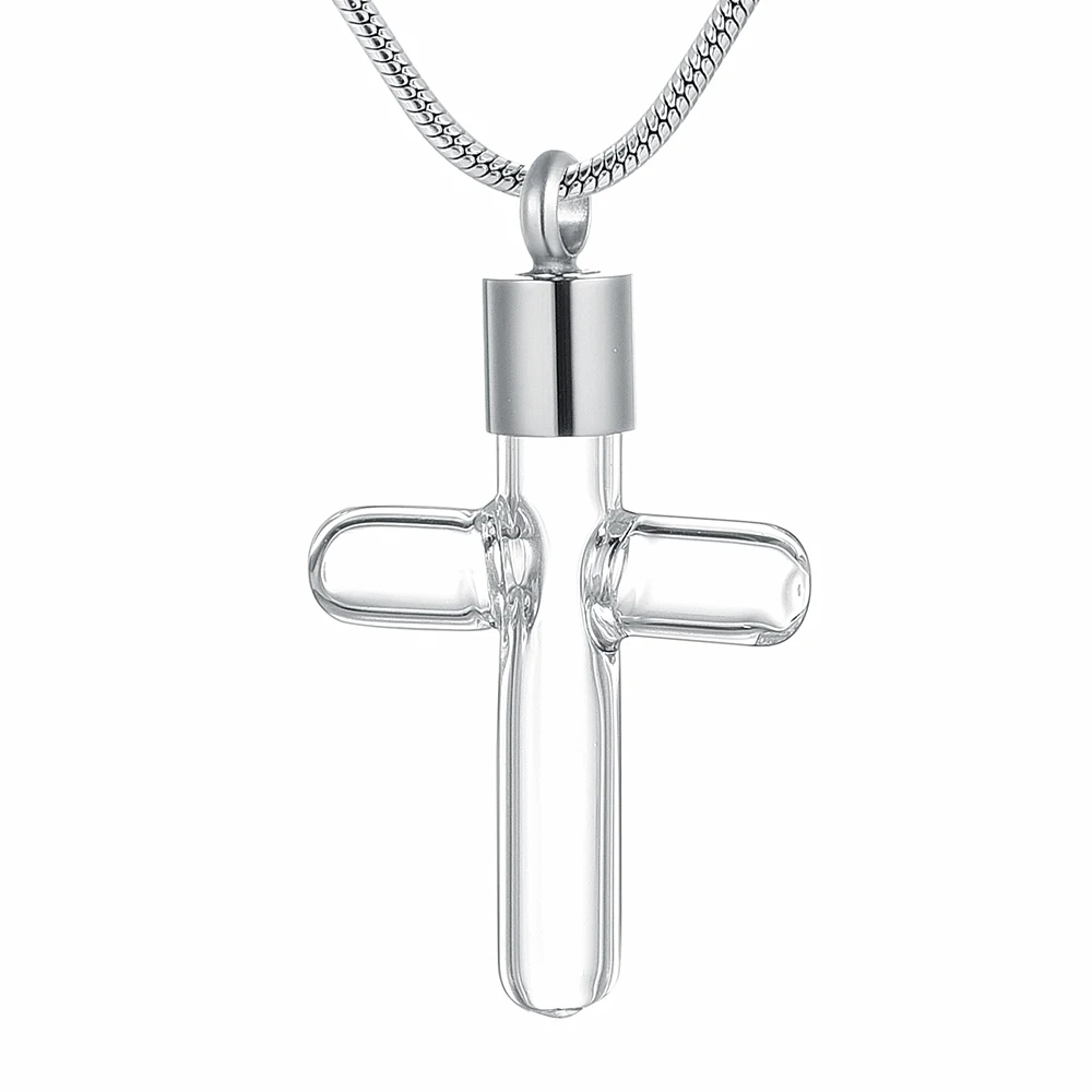 IJD9897 Glass Cross locket to Hold Ashes 316L Stainless