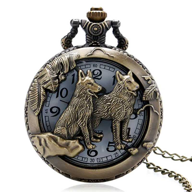 Bronze Vintage Dog Pettern Pocket Watch Women Men Watches Chain relogio Giftin Pocket & Fob
